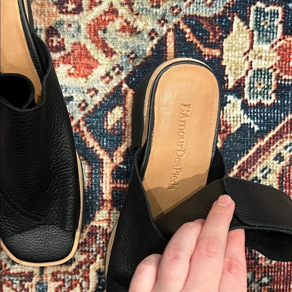 Black Leather Block Heel Sandals - Picture 4 of 7